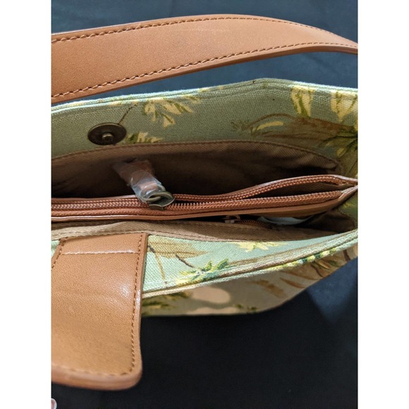 New Vintage Fossil Beach Print Shoulder Purse Bag Canvas Woven Rattan Detail - Picture 5 of 8